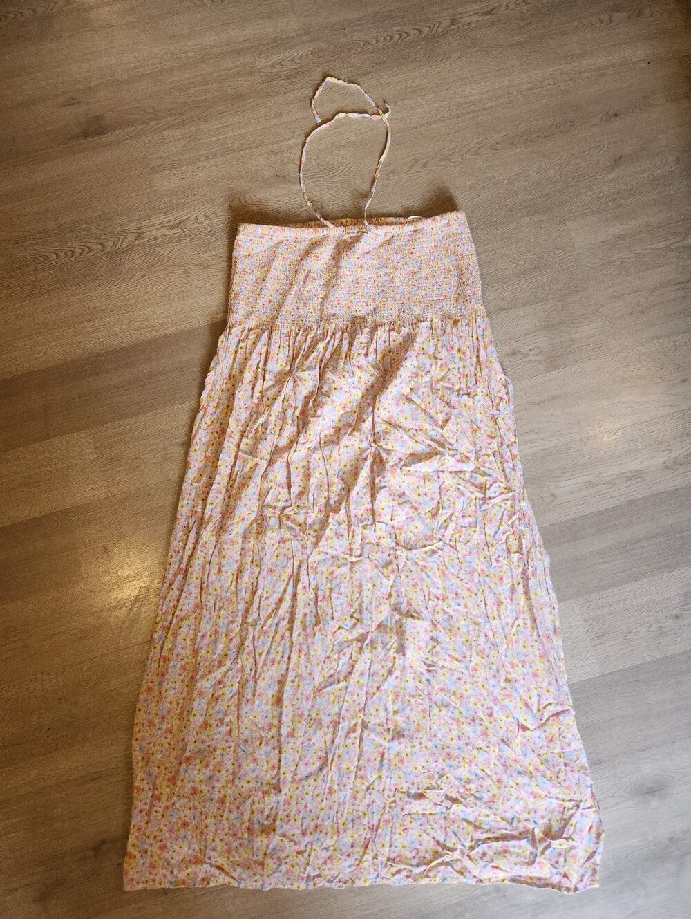 Womens Medium H&M Long Smocked Beach Skirt pink/floral pattern